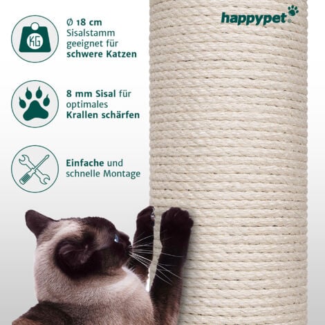 HAPPYPET Sisalstamm für Kratzbaum Ø 18 cm - 40/50/60/80 cm, Dickes Sisal, Massiver Ersatz-Stamm Säule für Katzenbaum, M10 Gewinde, Ersatz Kratzstamm  Beige 40 cm