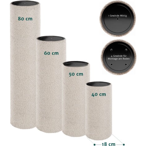 HAPPYPET Sisalstamm für Kratzbaum Ø 18 cm - 40/50/60/80 cm, Dickes Sisal, Massiver Ersatz-Stamm Säule für Katzenbaum, M10 Gewinde, Ersatz Kratzstamm  Beige 40 cm