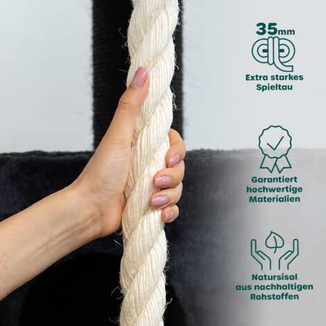 HAPPYPET Kratzbaum für Katzen groß 181 cm hoch - Stabiler Kletterbaum Katzenbaum, dicke Stämme mit 11 cm, Haus & Spieltunnel, große Liegemulden, Spietau mit Kratzrolle  Anthrazit