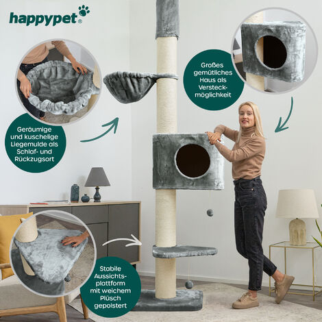 Großer Kratzbaum Für Katzen – Stabil Mit Sisal, Spielzeug-Maus & Ball, Für Alle Katzengrößen, Platzsparend