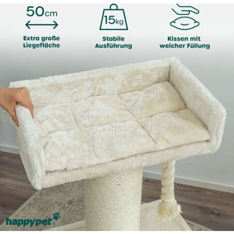 HAPPYPET Kratzbaum 'Mick' Grosse Katzen Stabil 103 cm - Premium Qualität, 600g Plüsch, dicker Stamm 18 cm, Große Liegefläche, Massiv Katzenkratzbaum klein für schwere Maine Coon  Beige 103 cm