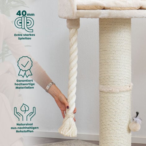 HAPPYPET Premium Kratzbaum 'Balu' Grosse Katzen Stabil - Katzenbaum, Kletterbaum, für Maine Coon, Natursisal, Dicke Stämme mit 18 cm, 100 cm hoch  Beige basic
