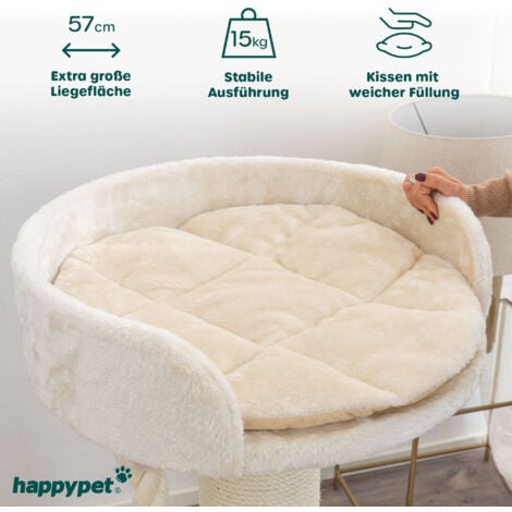 HAPPYPET Premium Kratzbaum 'Balu' Grosse Katzen Stabil - Katzenbaum, Kletterbaum, für Maine Coon, Natursisal, Dicke Stämme mit 18 cm, 100 cm hoch  Beige basic
