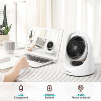 Ventilateur de Table silencieux Mini Ventilateur de Circulation d'Air avec Écran Tactile 4 Vitesses Grille Amovible Petit Ventilateur de Bureau USB Rechargeable10W 5V Portable à domicile Blanc