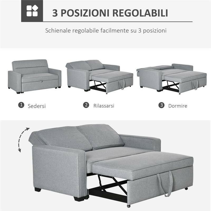 DIVANO LETTO 2 POSTI E SCHIENALE A 3 RECLINAZIONI154 X 87 X 89 CM GRIGIO