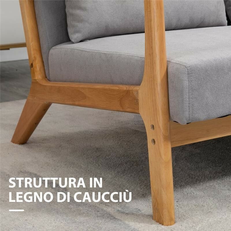 DIVANO 2 POSTI MODERNO IN LEGNO E SEDUTA EFFETTO VELLUTO 122 X 71 X 76 CM  GRIGIO