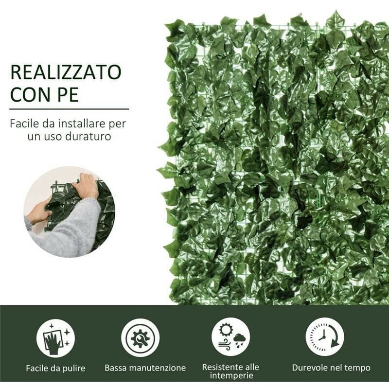 ROTOLO DI SIEPE ARTIFICIALE PER BALCONE CON FOGLIE 240X100 CM VERDE SCURO