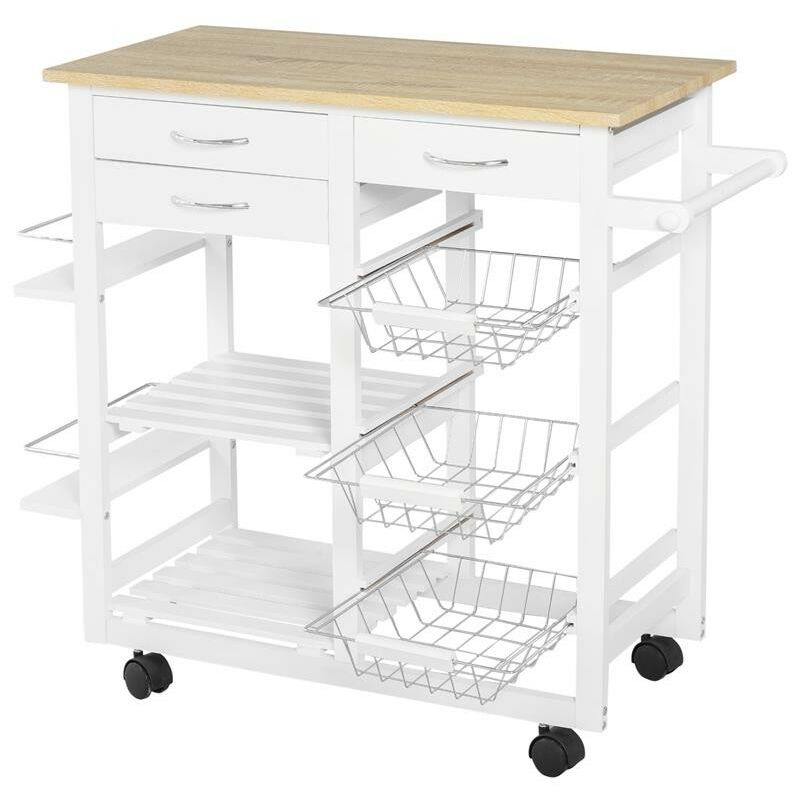 CARRELLO DA CUCINA SALVASPAZIO IN LEGNO BIANCO 92 X 37 X 82CM