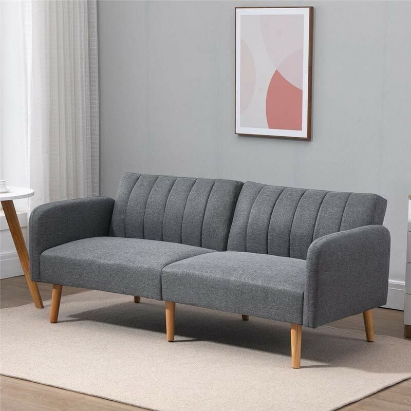 DIVANO LETTO A 2 POSTI CON SCHIENALE RECLINABILE IN TESSUTO 173X75X73 CM  GRIGIO