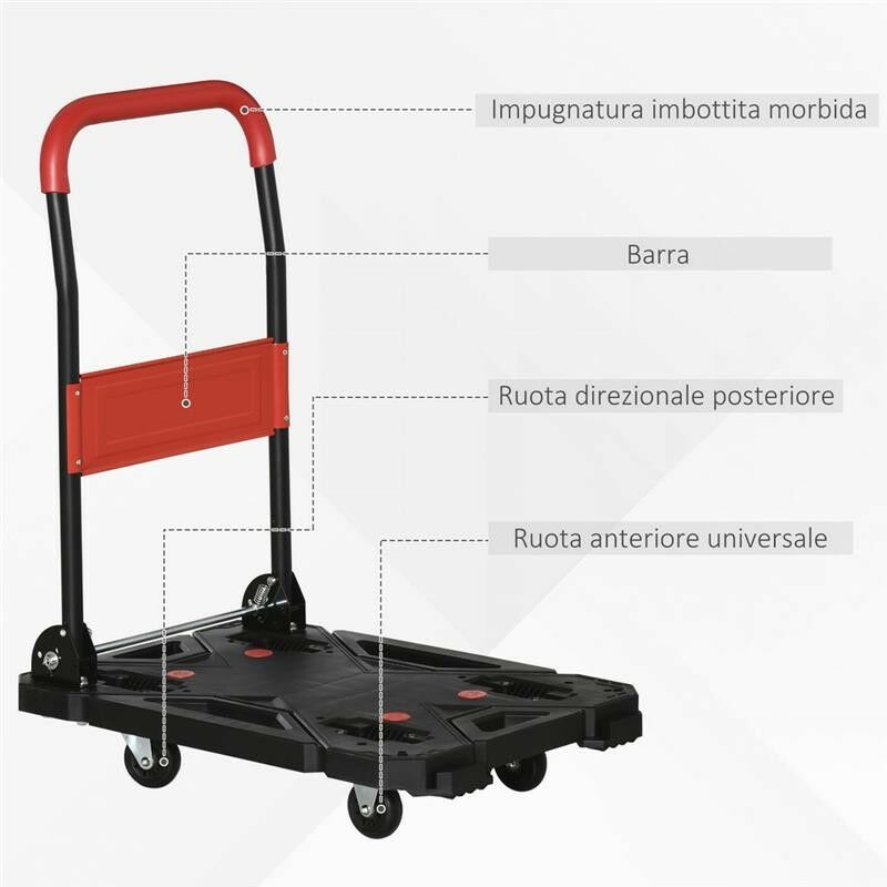 Carrello 2 Ruote Pieghevole Portatutto Multiuso Porta Pacchi Trasporto  Bravetta