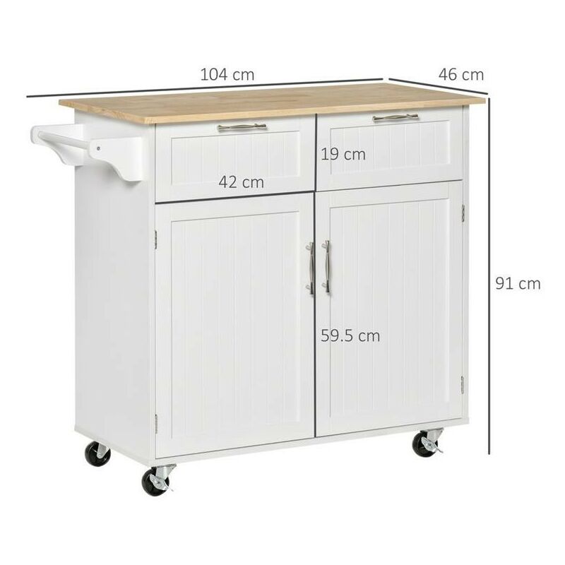 EASYCOMFORT Carrello da Cucina con 3 Cestini, Cassetto e Ribalte, 6 Ruote  Girevoli, in MDF e Metallo, 37x37x77.5cm, Bianco e Legno