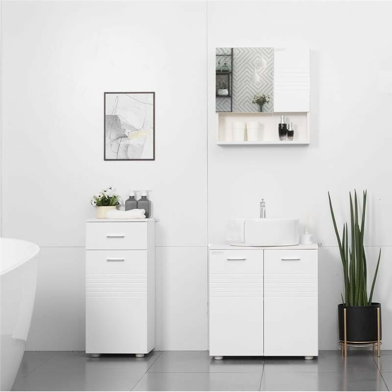 MOBILE BAGNO IN LEGNO CON CASSETTO E 1 ANTA CON MENSOLE 35X30X77.5CM BIANCO