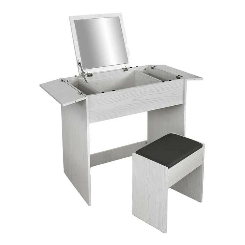 TOILETTE IN LEGNO CON SGABELLO E SPECCHIO 75X45X75 CM COLORE BIANCO