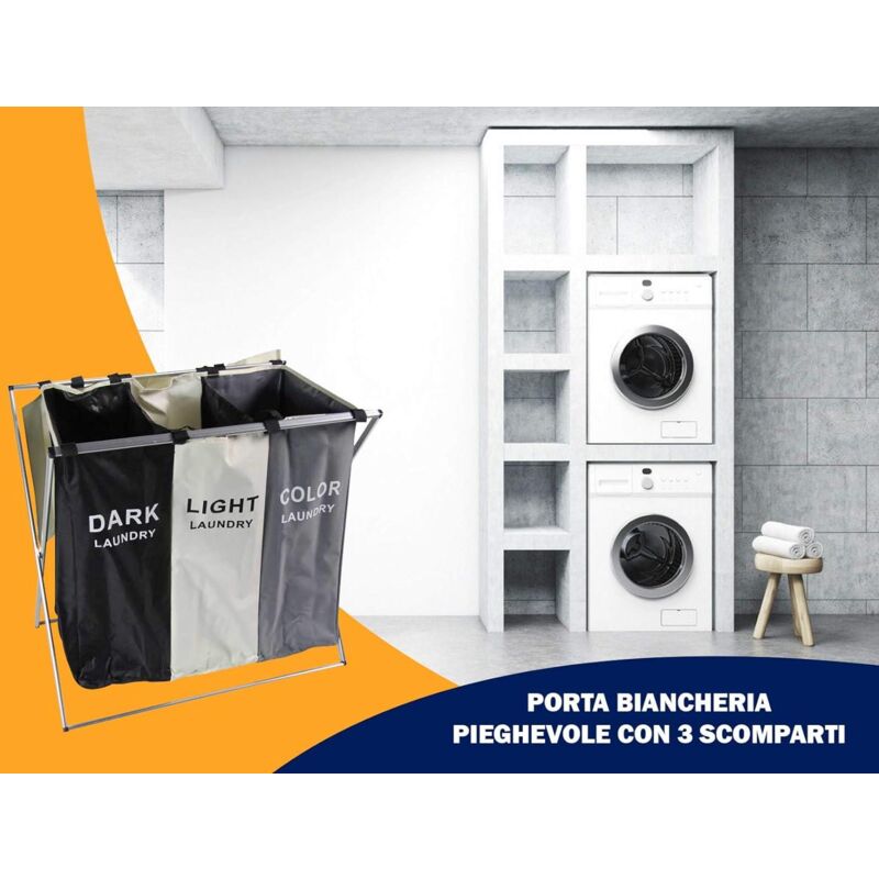 Cesto Portabiancheria Autoportante Pieghevole 90L - In Tessuto Impermeabile Con Manici In Alluminio Imbottiti - Nero