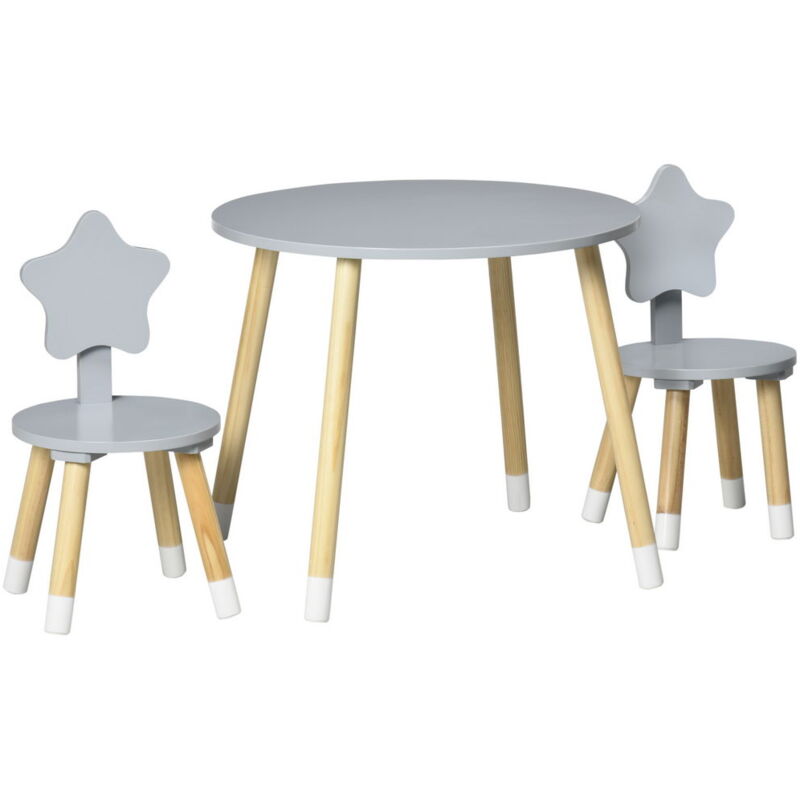 Clevich Tavolo Per Bambini Con 2 Sedie – In Legno, Con Vano Portaoggetti E Rotolo Di Carta, Per Bambini Da 3 Anni In Su, Grigio