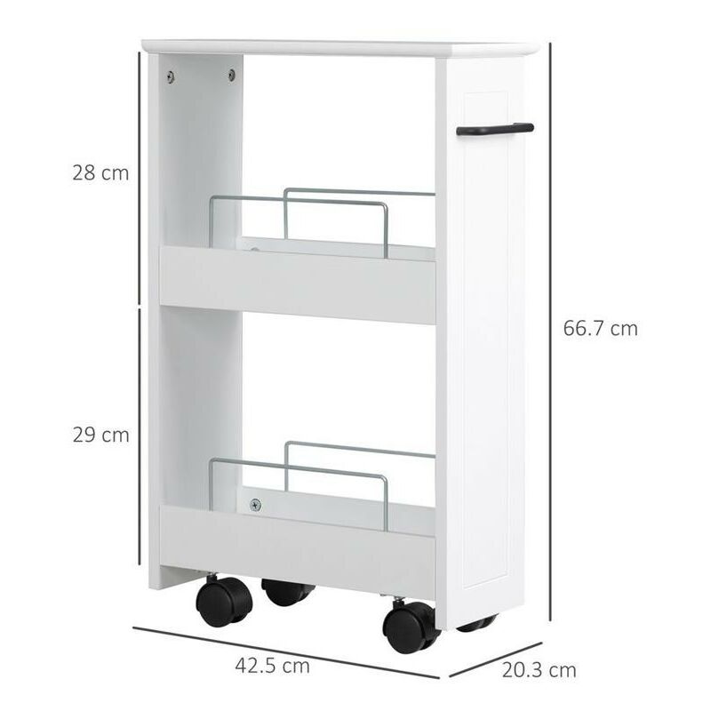 CARRELLO SALVASPAZIO MULTIUSO IN LEGNO MDF E RUOTE 42.5X20.3X66.7CM BIANCO