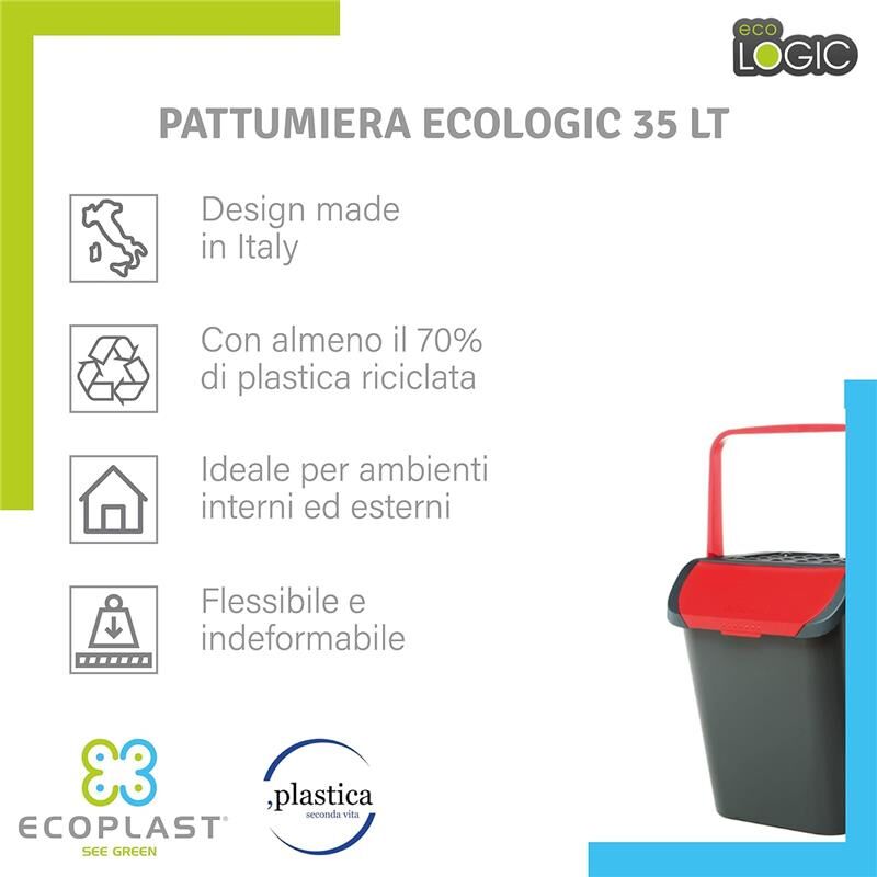 MAURY'S Pattumiera Tower Con Maniglione 30 Litri, Plastica Resistente, 38x34x42 Cm, Per Interno Ed Esterno (Carta)