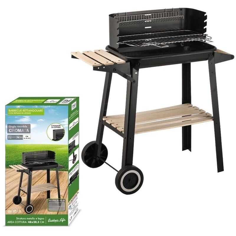 Barbecue rettangolare con ripiani in legno e 2 griglie regolabili TEXAS