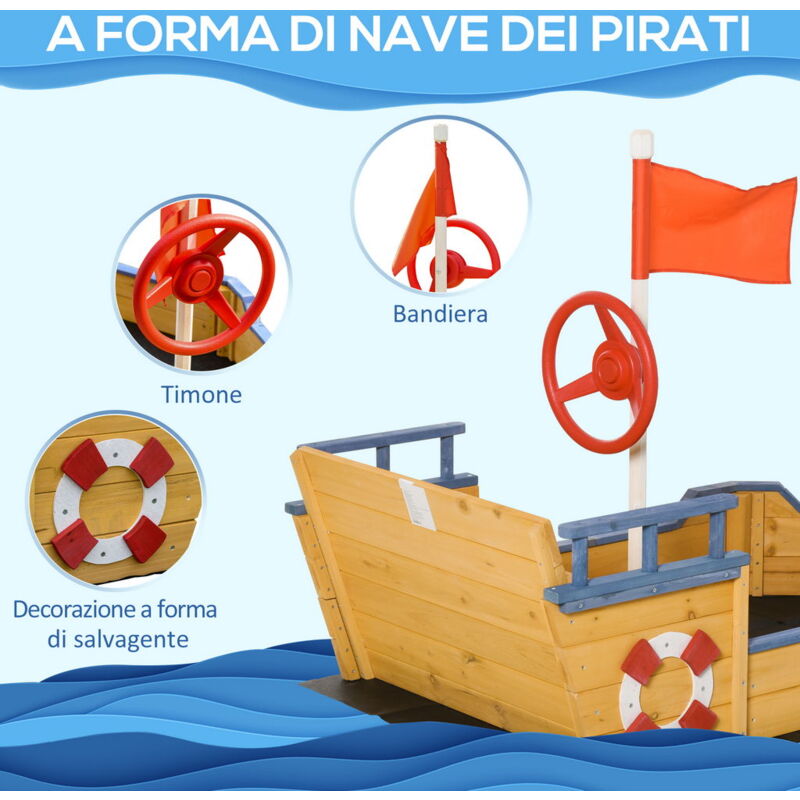 AXI Sabbiera In Legno A Forma Di Barca Doris: Con Timone Girevole, Vela E Cassone Portagiochi 153x90x100 Cm - 5