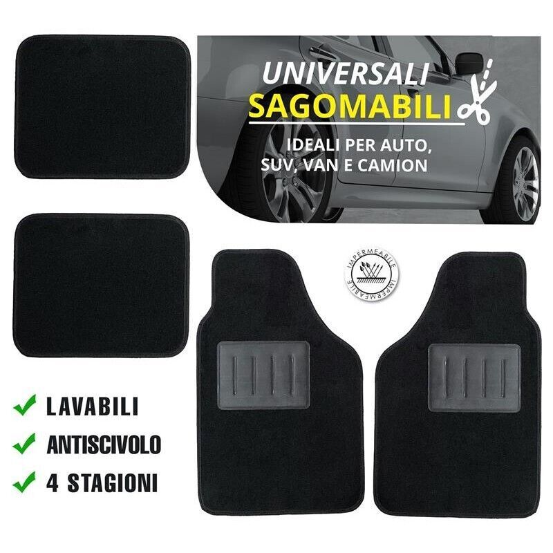 WALSER Tappetini Auto Universali Color - Set 4 Pezzi Nero/bianco, Con Protezione Tallone E Antiscivolo, 29012