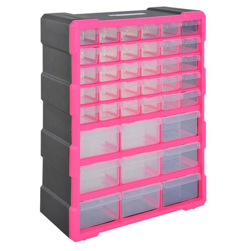 CASSETTIERA IN PLASTICA PORTAMINUTERIE CON 39 CASSETTI TRASPARENTI 38X16X47.5CM  ROSA