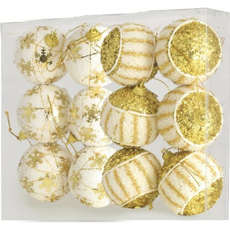 Maury's - Box con 12 sfere di Natale per Albero da 6 cm di Colore Oro e Bianco