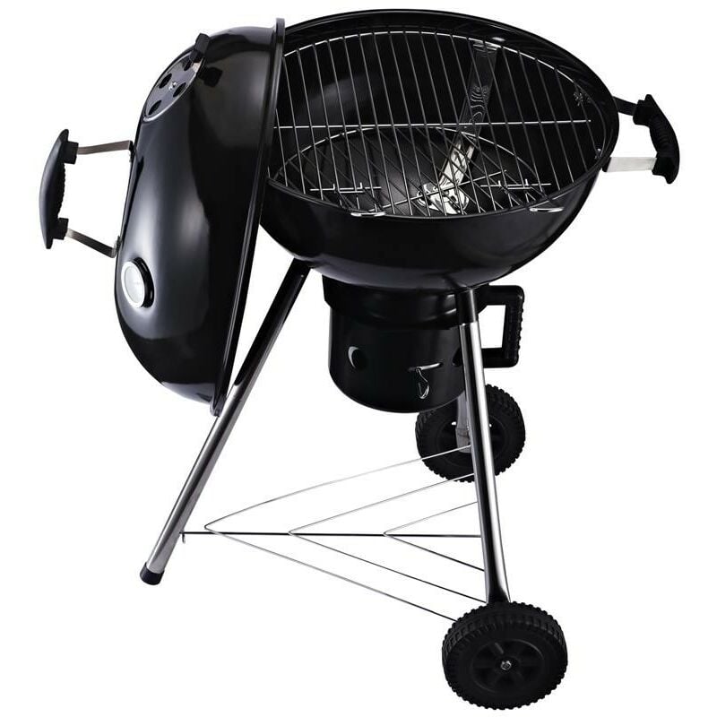 BARBECUE IN GHISA CON 2 RUOTE 2 GRIGLIE COPERCHIO E TERMOMETRO 50 X 63 X 94  CM