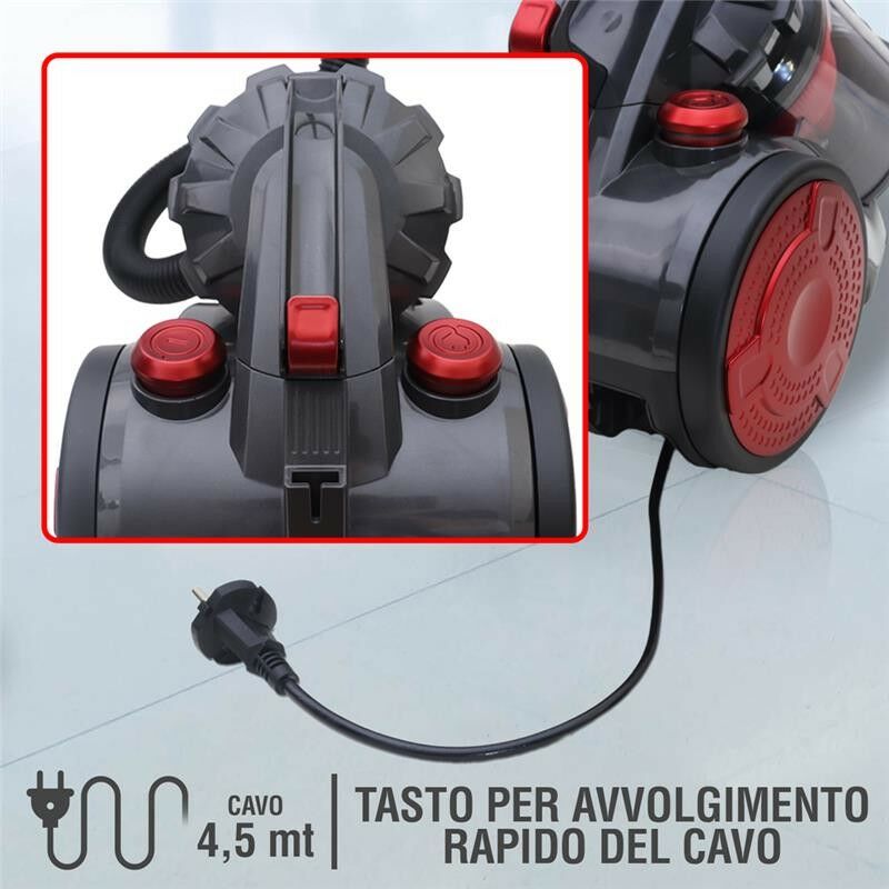 ASPIRAPOLVERE HIGH-TECH MULTI CICLONICO CON RUOTE DA 800W