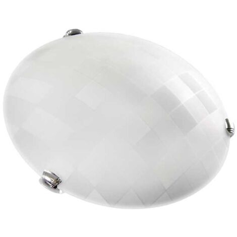 PLAFONIERA TONDA IN VETRO BIANCO CON DESIGN A QUADRI DA 40 CM (1/2)