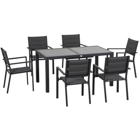 SET DA GIARDINO CON TAVOLO ALLUNGABILE E 6 SEDIE IN COLORE GRIGIO SCURO (1/5)