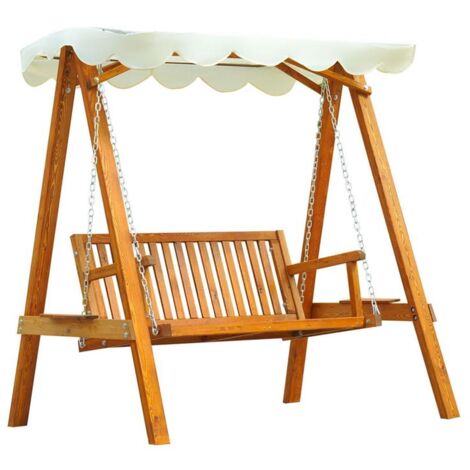 DONDOLO DA GIARDINO 2 POSTI IN LEGNO DI PINO CON TETTUCCIO PARASOLE BIANCO