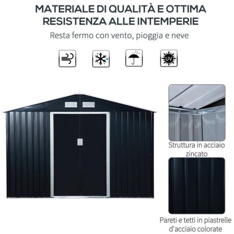 Casetta Attrezzi Outsunny 277x195x192cm Verde - Capanno Giardino In Acciaio Con Porte Scorrevoli - Foto 10