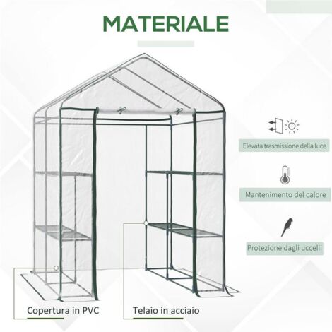Serre De Jardin 8 étagères Bâche Transparente PVC Porte Enroulable 143 X 73 X 195 Cm Transparent 98838166
