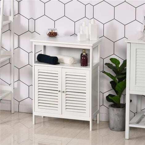 Mobiletto Bagno Con 2 Ripiani E Armadietto - MDF Impermeabile 60x30x81.6 Cm Bianco Salvaspazio - Foto 11