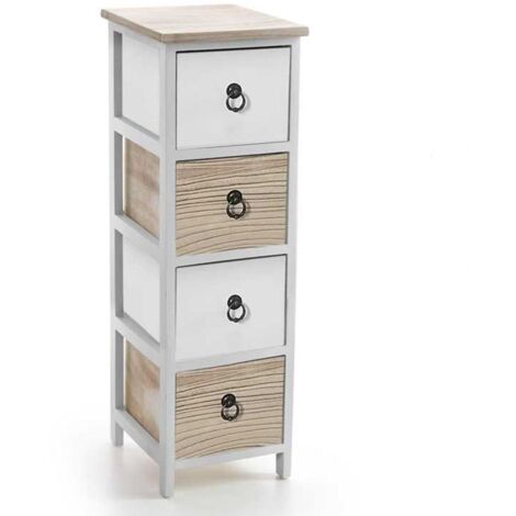 CASSETTIERA IN LEGNO CON 4 CASSETTI COLORE BIANCO E NATURALE 26 X 32 X 80 CM