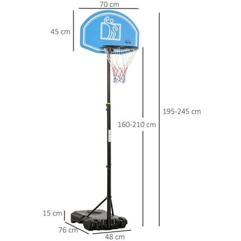 CANESTRO BASKET CON ALTEZZA REGOLABILE 195-245 CM BASE CON RUOTE E  TABELLONE BLU