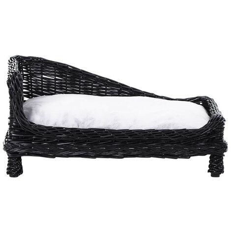 LETTINO PER CANI ANIMALI DOMESTICI CHAISE LONGUE IN VIMINI CON CUSCINO NERO