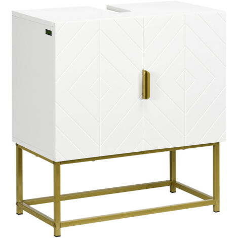 MOBILE BAGNO SOTTOLAVABO CON ARMADIETTO 2 ANTE 60X30X65 CM BIANCO E ORO