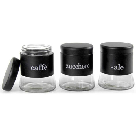 TRIS DI BARATTOLI SALE ZUCCHERO E CAFFÈ IN COLORE NERO 11 X 14 CM