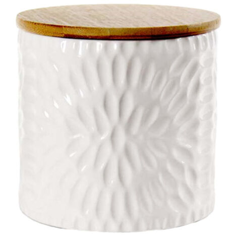 BISCOTTIERA IN CERAMICA CON TAPPO IN LEGNO 10X10X12.5 CM BIANCO