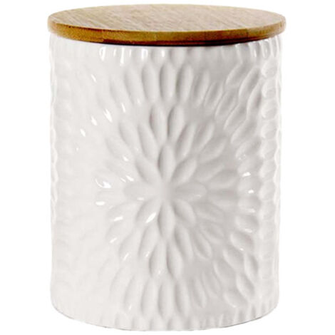 BISCOTTIERA IN CERAMICA CON TAPPO IN LEGNO 13 X13 X16 CM BIANCO