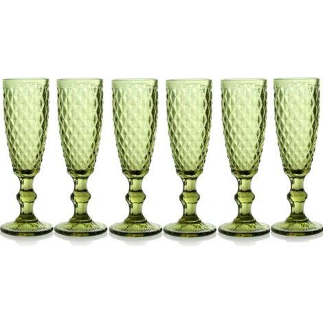 SET 6 CALICI FLUTE DIAMANTE DA 140CC IN COLORE VERDE