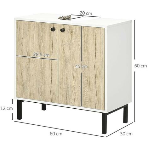 MOBILE BAGNO SOTTO LAVABO A 2 ANTE 60X30X60 CM BIANCO E ROVERE