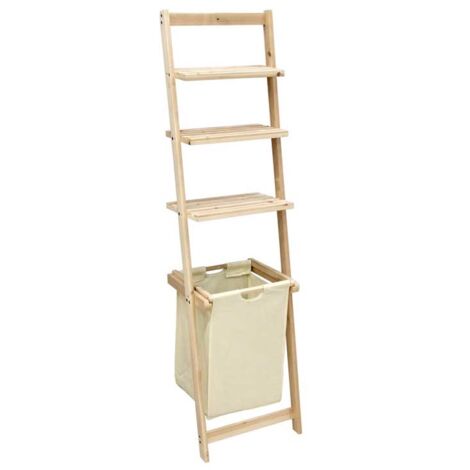 SCAFFALE INCLINATO A 3 PIANI CON PORTABIANCHERIA 41X30X151 CM LEGNO E BIANCO