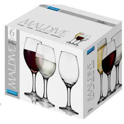 MALDIVE SET 6 CALICI DA ACQUA IN VETRO DA 310CC