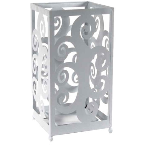 PORTAOMBRELLI QUADRATO IN METALLO DECORATO 22 X 42 CM COLORE BIANCO