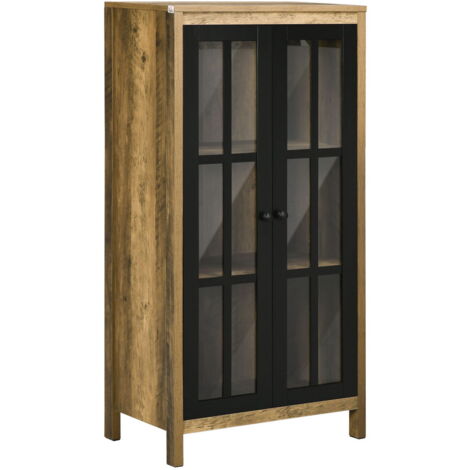 CREDENZA MODERNA A 2 ANTE IN VETRO E LEGNO 60X35X120CM MARRONE (1/5)