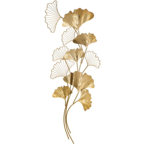 DECORAZIONE MURALE 3D IN METALLO WALL ART DORATA CON FOGLIE DI GINKGO 138X70CM (1/5)