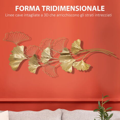 Oxylonty Decorazione da parete 3D, foglie di ginkgo, metallo