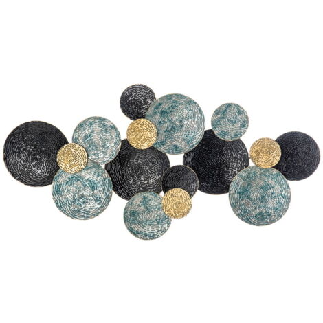 DECORAZIONE MURALE IN METALLO 3D WALL ART A CERCHI 133X66CM BLU NERO E ORO (1/5)